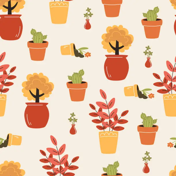 Vector illustration of Seamless pattern with house plants