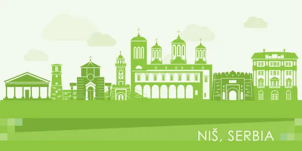 Vector illustration of Green Skyline panorama of City of Nis, Serbia