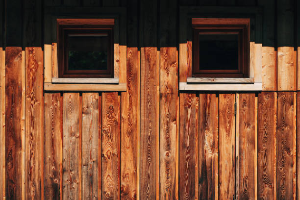 Small windows on wooden shed, copy space included