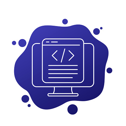 coding or code line icon with pc, vector