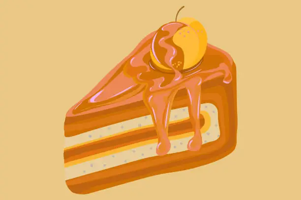 Vector illustration of piece of cake with apricot