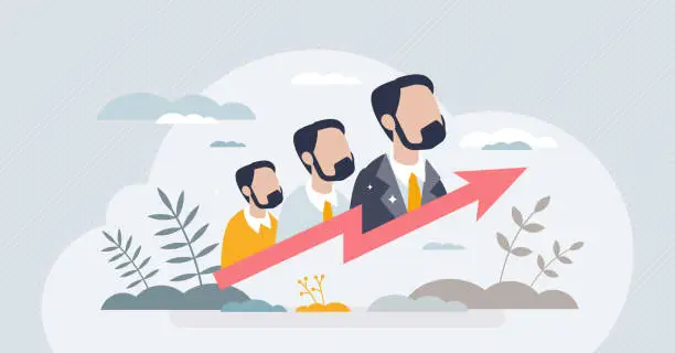 Vector illustration of Workforce development and successful career growth tiny person concept