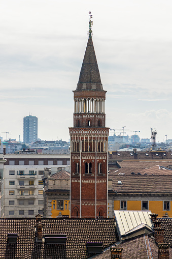 Tower of San Gottardo in Corte from the courtyard of Palazzo Reale in Milan, Italy