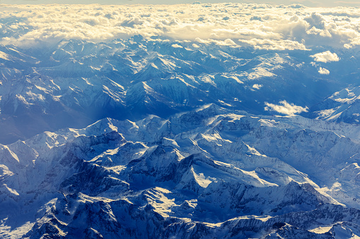 Aerial view of the Alps in winter