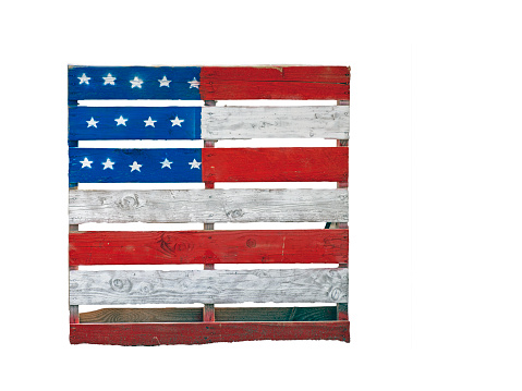 American Flag painted onto a pallet isolated on white with copy space