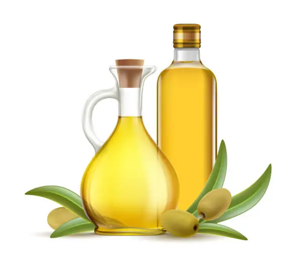 Vector illustration of Bottle and jug with olive oil