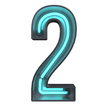 An image of a neon Number two isolated on a white background