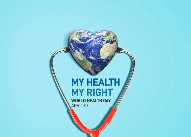 World Health Day concept. Heart and stethoscope design for health day. Global health care concept. My Health My Right