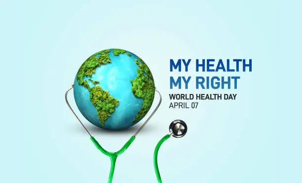 World Health Day concept. Heart and stethoscope design for health day. Global health care concept. My Health My Right