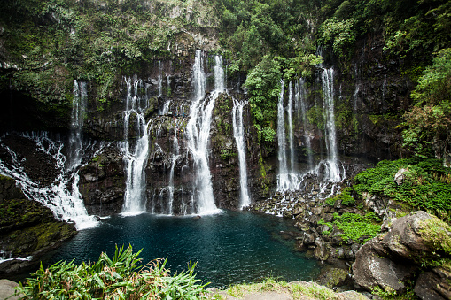 beautiful waterfall at la réunion island, indian ocean islands, french overseas territory.
