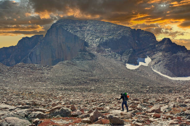 Longs Peak is a high and prominent mountain in the northern Front Range of the Rocky Mountains of North America. The 14,259-foot (4346 m) fourteener is located in the Rocky Mountain National Park Wilderness, 9.6 miles (15.5 km) southwest by south (bearing 209°) of the Town of Estes Park, Colorado, United States. Longs Peak is the northernmost fourteener in the Rocky Mountains and the highest point in Boulder County and Rocky Mountain National Park.