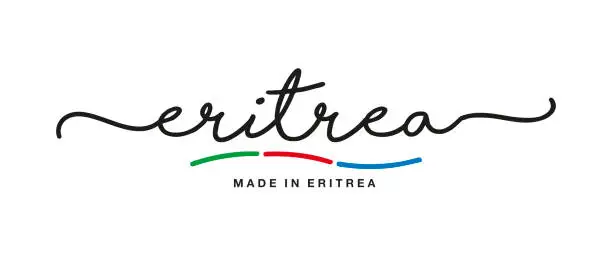 Vector illustration of Made in Eritrea handwritten calligraphic lettering logo sticker flag ribbon banner