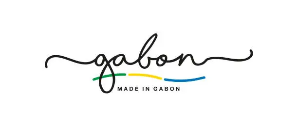 Vector illustration of Made in Gabon handwritten calligraphic lettering logo sticker flag ribbon banner