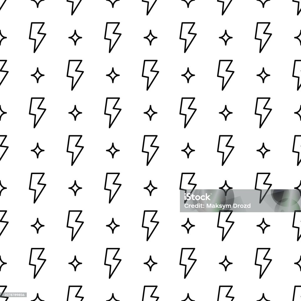 Lightning Link Pattern Line Lightning Seamless Pattern Simple Outline Style Flash Power Vector ...