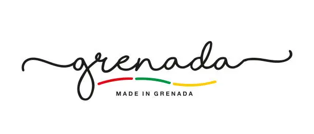 Vector illustration of Made in Grenada handwritten calligraphic lettering logo sticker flag ribbon banner