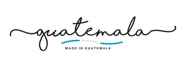 Vector illustration of Made in Guatemala handwritten calligraphic lettering logo sticker flag ribbon banner