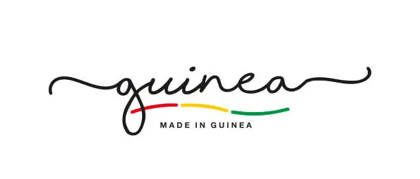 Vector illustration of Made in Guinea handwritten calligraphic lettering logo sticker flag ribbon banner
