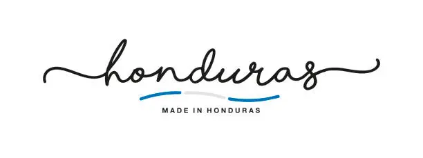 Vector illustration of Made in Honduras handwritten calligraphic lettering logo sticker flag ribbon banner