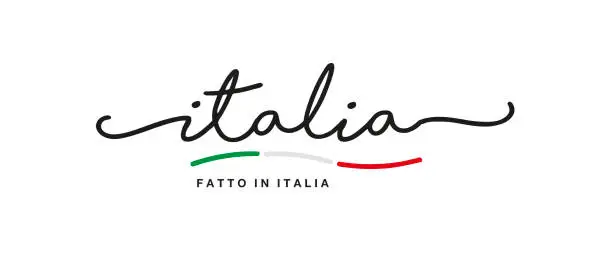 Vector illustration of Made in Italy logo Italian language handwritten calligraphic lettering sticker flag ribbon banner
