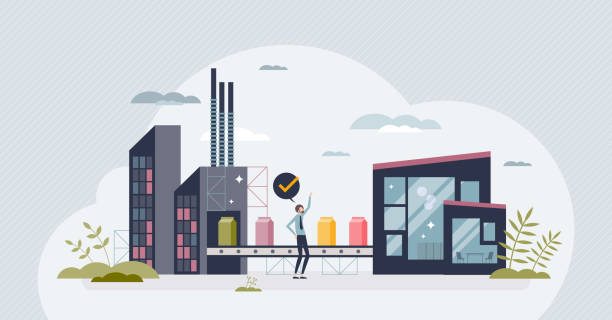 Direct to consumer or D2C business model for selling tiny person concept Direct to consumer or D2C business model for selling tiny person concept. Sell products directly to customers as effective company strategy vector illustration. Supply chain with logistic process. supplier relationship management stock illustrations