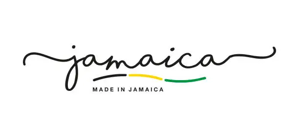Vector illustration of Made in Jamaica handwritten calligraphic lettering logo sticker flag ribbon banner