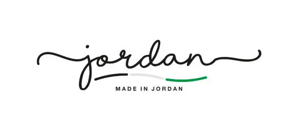 Vector illustration of Made in Jordan handwritten calligraphic lettering logo sticker flag ribbon banner