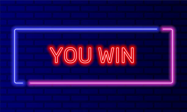 istock Neon sign you win in speech bubble frame on brick wall background vector. Light banner on the wall background. You win button congratulation, design template, night neon signboard 2078806173