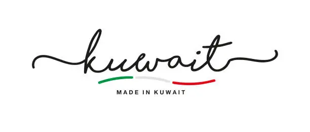 Vector illustration of Made in Kuwait handwritten calligraphic lettering logo sticker flag ribbon banner