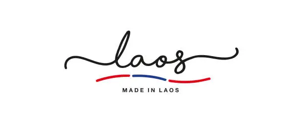 Vector illustration of Made in Laos handwritten calligraphic lettering logo sticker flag ribbon banner