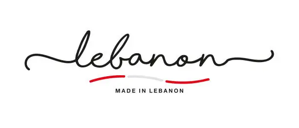Vector illustration of Made in Lebanon handwritten calligraphic lettering logo sticker flag ribbon banner