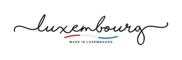 Vector illustration of Made in Luxembourg handwritten calligraphic lettering logo sticker flag ribbon banner
