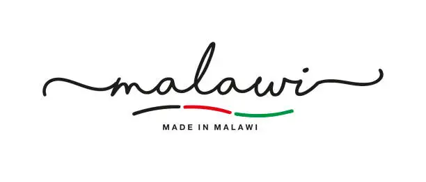 Vector illustration of Made in Malawi handwritten calligraphic lettering logo sticker flag ribbon banner