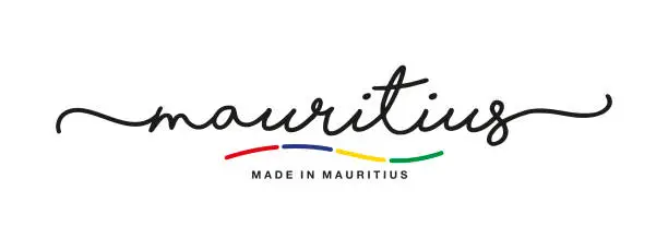 Vector illustration of Made in Mauritius handwritten calligraphic lettering logo sticker flag ribbon banner