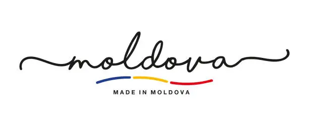 Vector illustration of Made in Moldova handwritten calligraphic lettering logo sticker flag ribbon banner