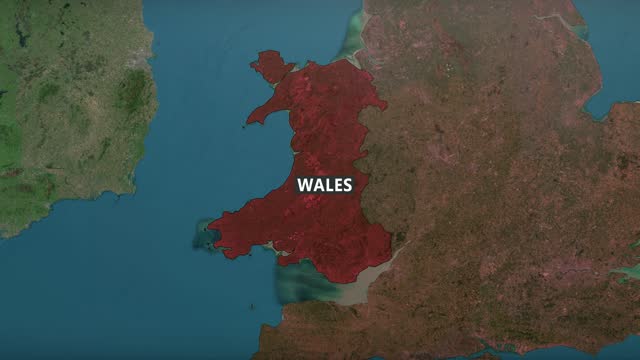 Zoom in to Wales, UK from Earth. Satellite view of the United Kingdom. Cinematic world map animation from outer space to territories. The concept of Highlight, globe, aerial view, tourism, travel, journey, cityscape