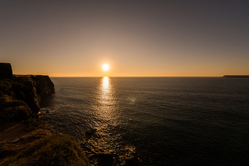 Amazing sunset over Atlantic ocean in Portugal.