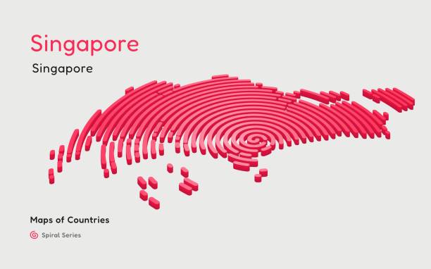 ilustrações, clipart, desenhos animados e ícones de mapa vetorial 3d de singapura com linhas circulares. identificando sua capital, cingapura. - singapore