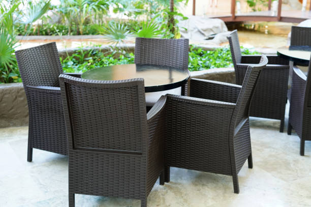 istock chairs and table outdoor in the garden 2078956118