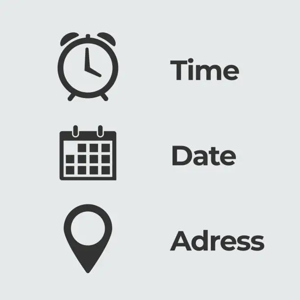 Vector illustration of Time, Date and Adress Concept Isolated