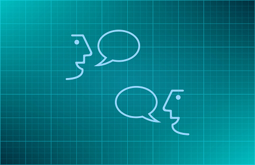 Dialogue of people. An image of people's conversation. Interlocutors, communication. Vector image of two chatting people. Negotiations, discussion.