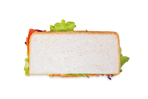 Japanese Wanpaku sandwich with pork, red cabbage and carrots on a white isolated background. toning