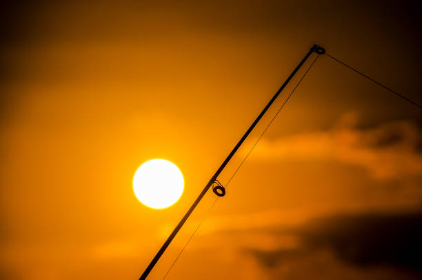 Fisherman Fishing Rod Silhouette at Orange Sunset