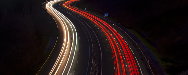 Highway. AP-1 or AP-8 at night as it passes through Renteria, Basque Country.