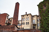 The industrial view of old brick buildings in Vyborg town