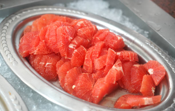 Appetizing aromatic citrus fruits, exotic imported fruits