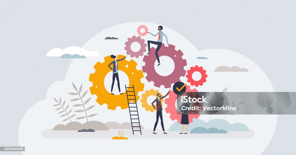 Teamwork Process Visual Workforce Development And Teamwork Collaboration Process Tiny Person ...