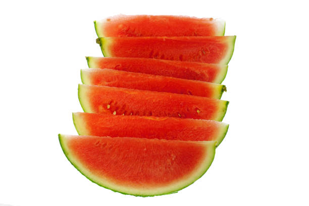 sliced fresh seedless watermelon isolated on white background