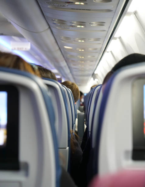 istock back side view of passengers sitting on the airplane 2079037401