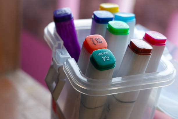 group of multicolored markers for drawing and coloring
