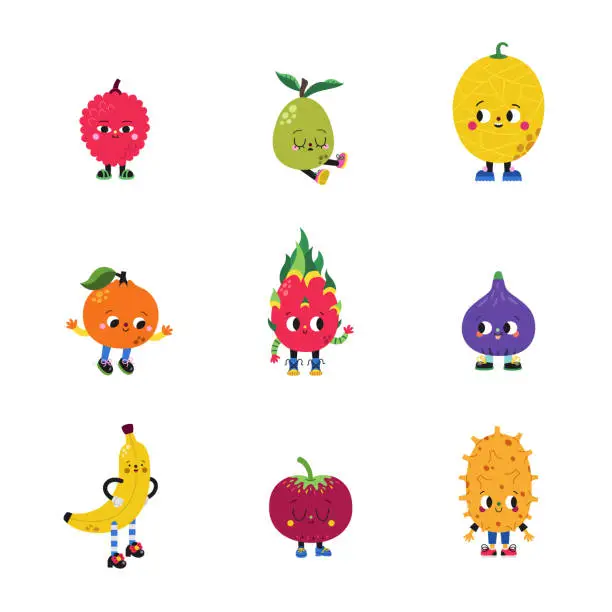 Vector illustration of Cute cartoon fruits set, part 3.